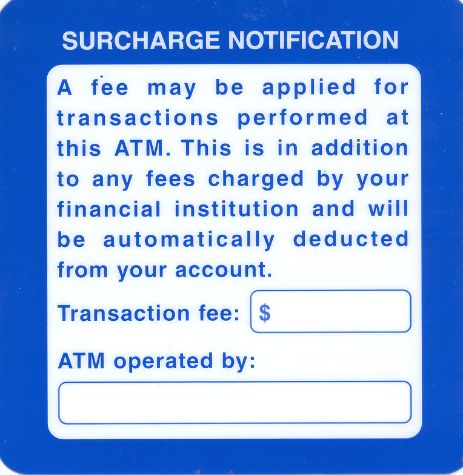ATM Surcharge Notification Decal